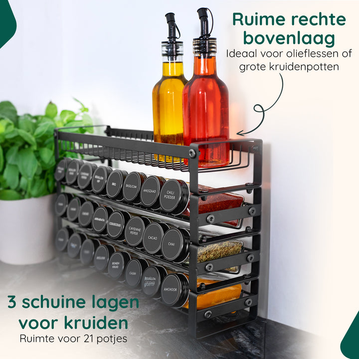 XIVADA Kruidenrek Oliv - Staand - Staal - 24 potjes - 4 Laags - Zwart (4)