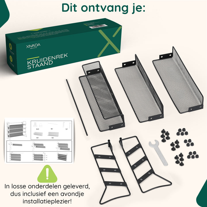 XIVADA Kruidenrekje Paco - Voor 24 potjes - Metaal - 4 Laags - Zwart (2)