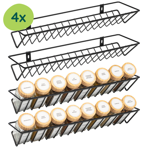 XIVADA Kruidenrek ophangbaar - Muur - Metaal - Zwart - Set van 4