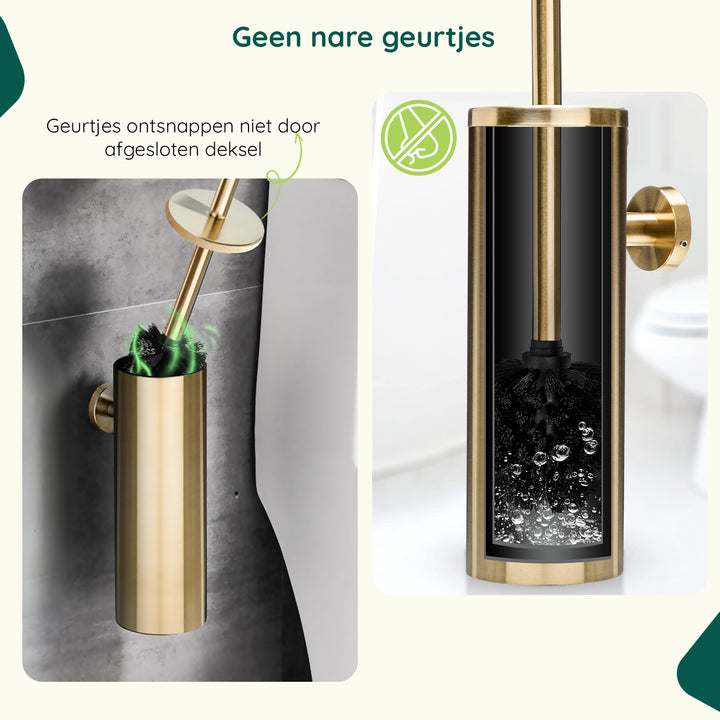 XIVADA Toiletborstel Mura - Met houder - Boren - Rvs - Goud (2)