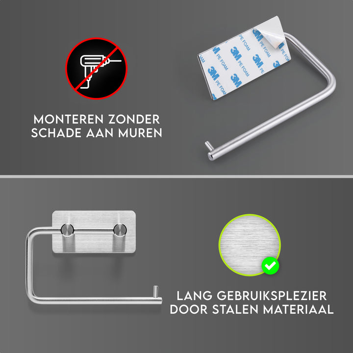XIVADA WC rolhouder Mara - Rvs - Zelfklevend - 3m Tape - Zilver (3)