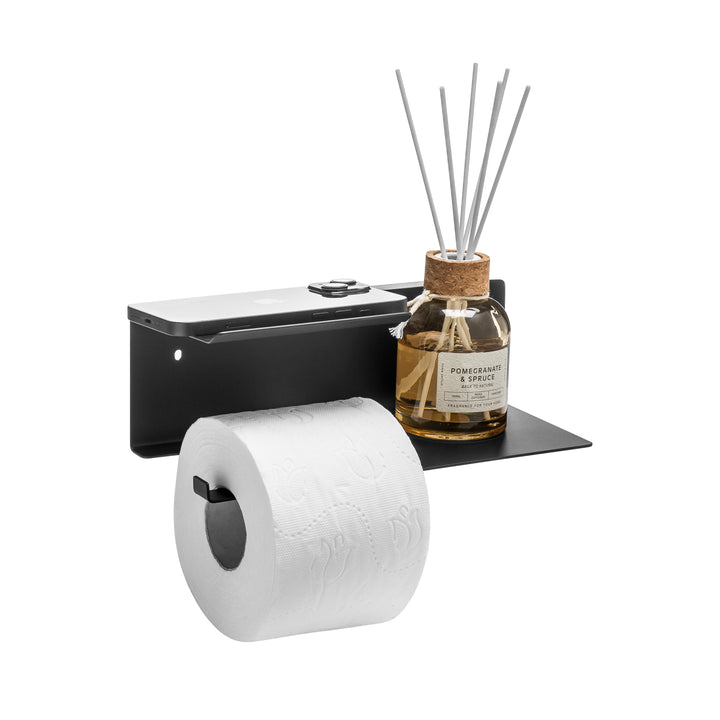 XIVADA Toiletrolhouder Fava - Met plankje - Boren - Rvs - Zwart (3)