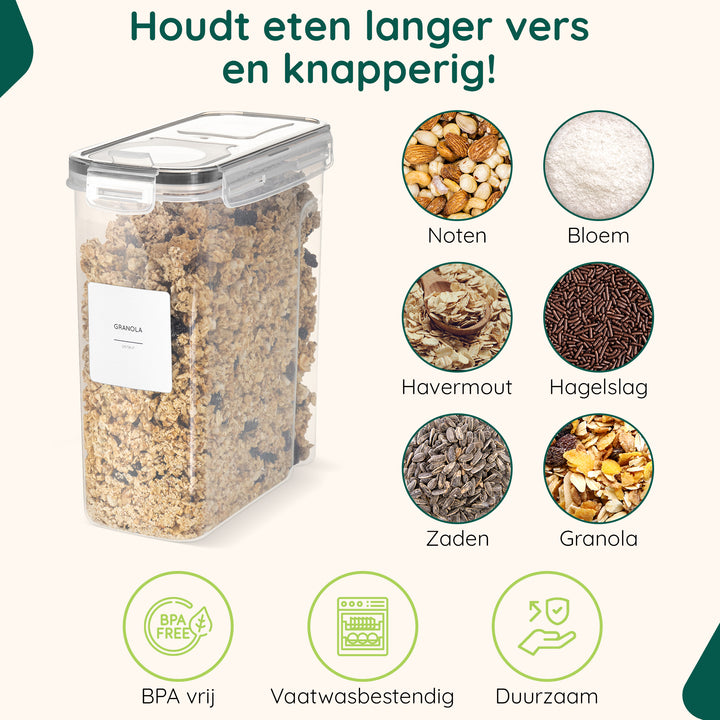 XIVADA Voorraadpotten Ella - 4L - 192 stickers - Transparant - 4 stuks (6)