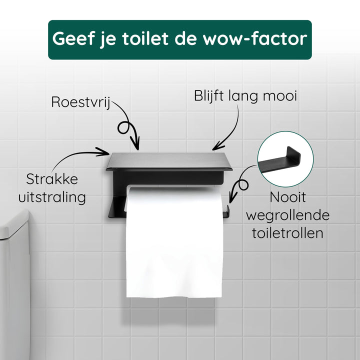 XIVADA WC Rolhouder Zeus - Met plankje - Inclusief schroefset - Zwart (4)