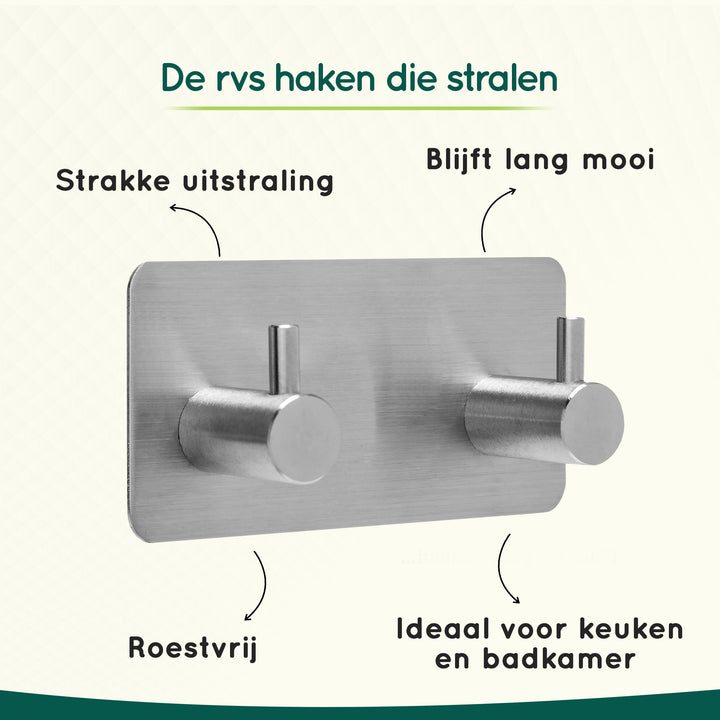 XIVADA Handdoekhaken Duo - Rvs - Plakstrip - Zilver - 2 in 1 (2)