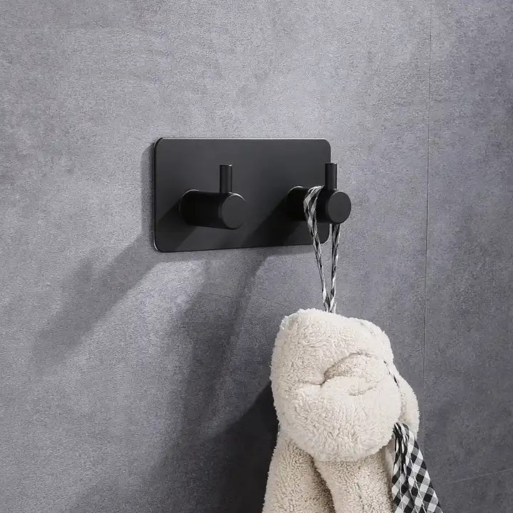 XIVADA Handdoekhaken Duo - Rvs - Plakstrip - Zwart - 2 in 1 (7)