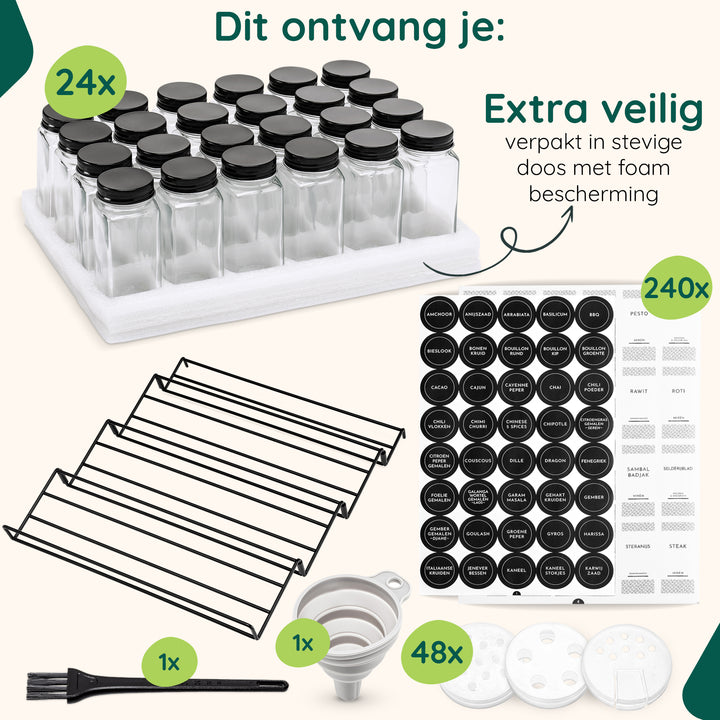 XIVADA Kruidenrek lade met 24 kruidenpotjes - 240 kruidenlabels (2)