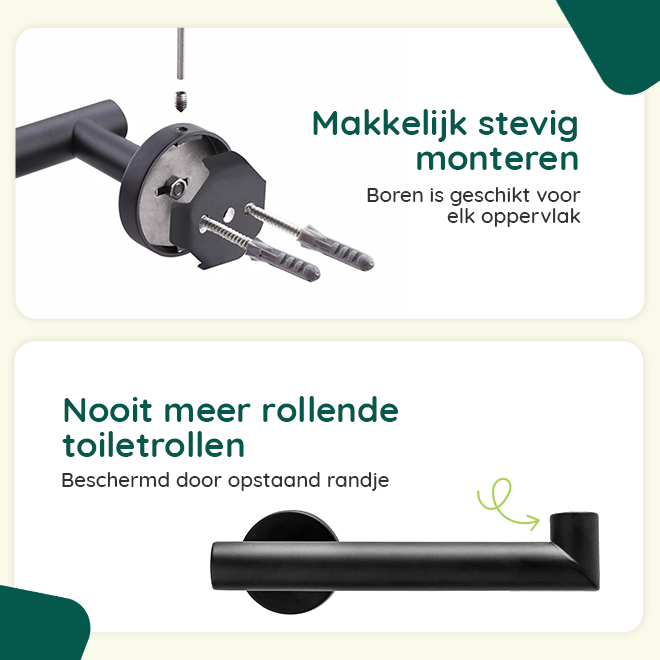 XIVADA Toiletrolhouder Mano - Inclusief schroefset - Rvs - Zwart (5)