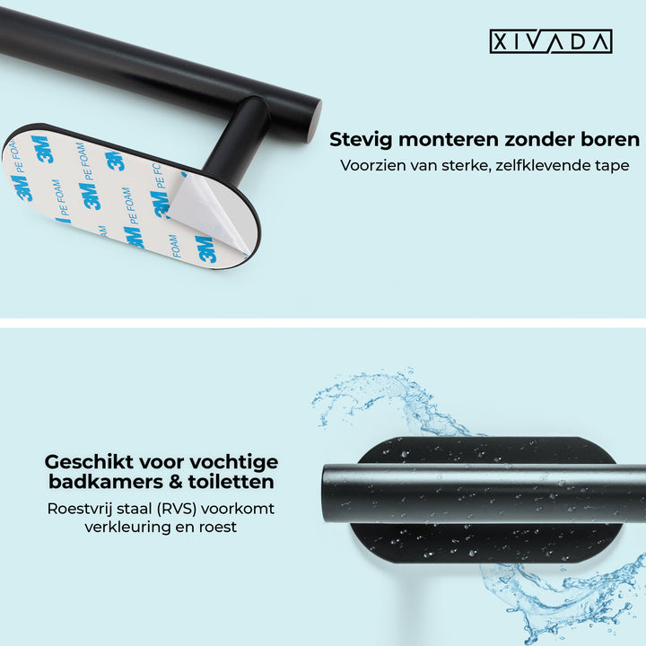 XIVADA Toiletrolhouder Nino - Rvs - Zelfklevend - Zwart (5)