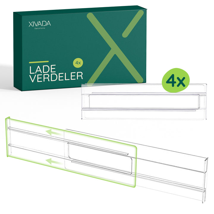 XIVADA Lade verdeler Ezra - Verstelbaar - Transparant - PET - 4 stuks