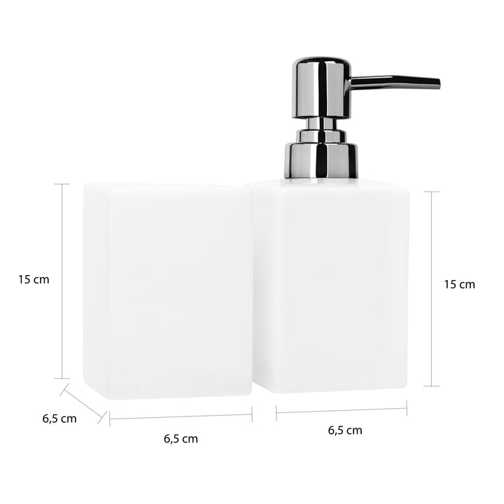 QUVIO Zeep dispenser + bakje met houten onderzetters - Wit (2)