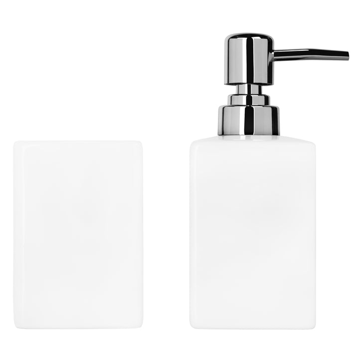 QUVIO Zeep dispenser + bakje met houten onderzetters - Wit (3)