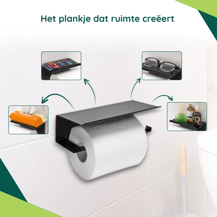 XIVADA WC Rolhouder Zeus - Met plankje - Inclusief schroefset - Zwart (5)
