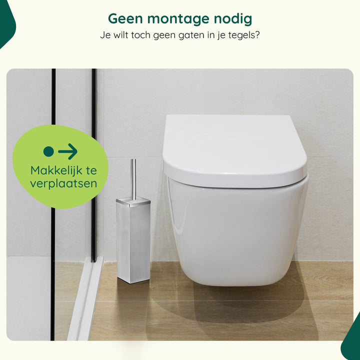 XIVADA Toiletborsterhouder Cira - Vierkant - Boren - Rvs - Zilver (6)