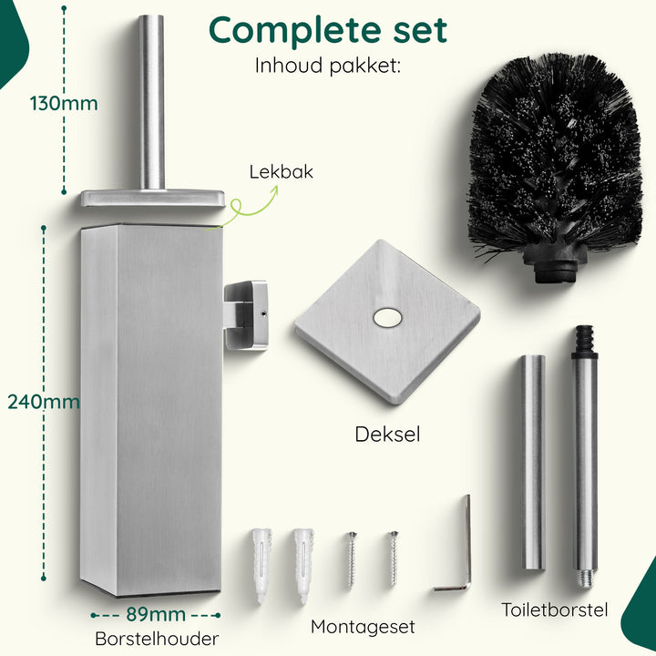XIVADA Toiletborsterhouder Cira - Vierkant - Boren - Rvs - Zilver (8)