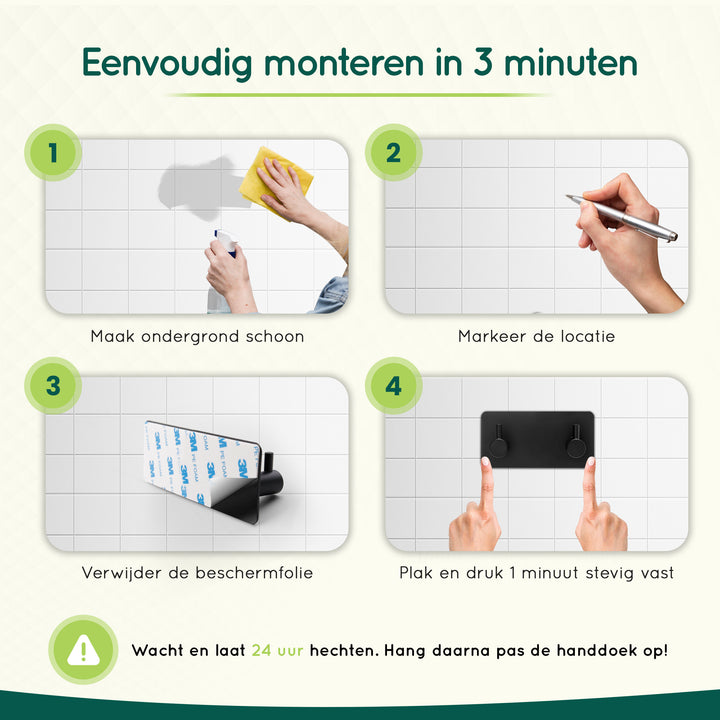 XIVADA Handdoekhaken Duo - Rvs - Plakstrip - Zwart - 2 in 1 (5)