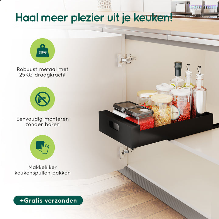 XIVADA Keukenkast organizer - Schuiflade  - Aluminium - 25 cm - Zwart (5)