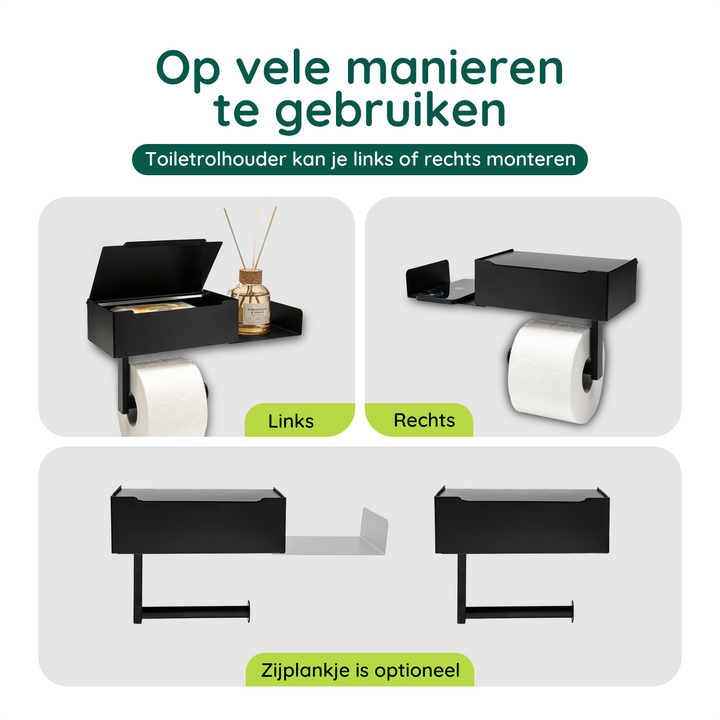 XIVADA Toiletrolhouder - Met plankje - Met opbergbakje - Rvs - Zwart (7)