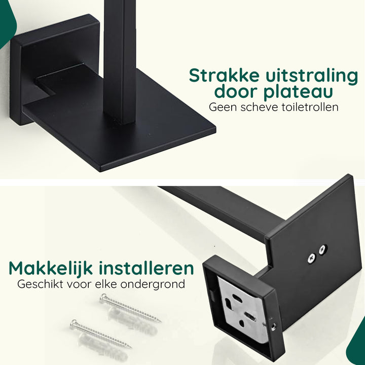 XIVADA Reserverolhouder Auro - Voor 2 wc rollen - Hangend - Zwart (6)