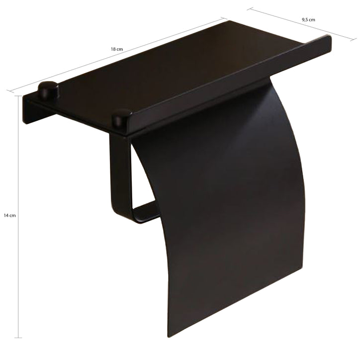 QUVIO Toiletrolhouder met telefoon plank staal - Zwart (1)