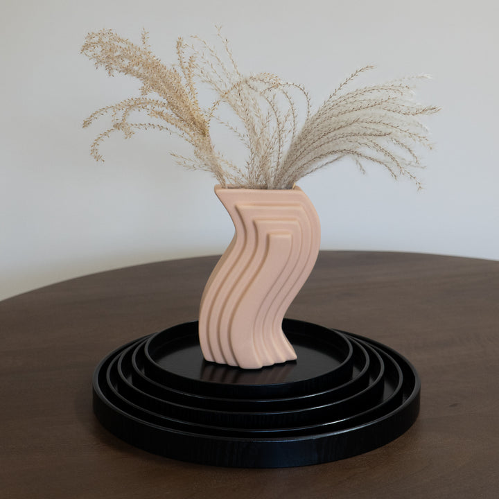 QUVIO Houten dienblad rond - Zwart - 36 cm (2)