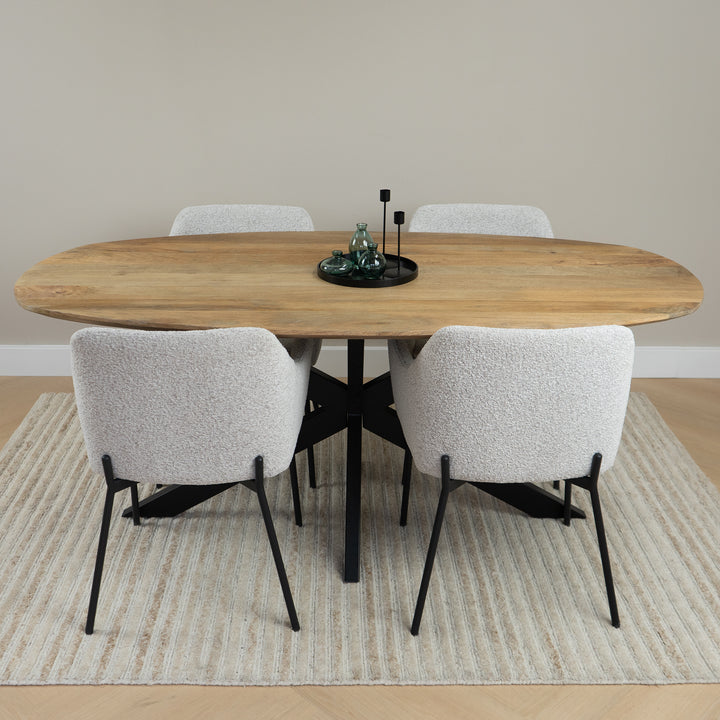 QUVIO Eetkamerstoel Lima - Bouclé - Staal - Wit - Set van 2 (6)