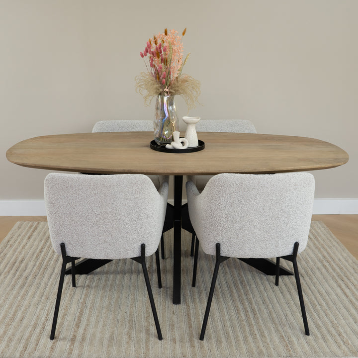 QUVIO Eetkamerstoel Lima - Bouclé - Staal - Wit - Set van 2 (7)