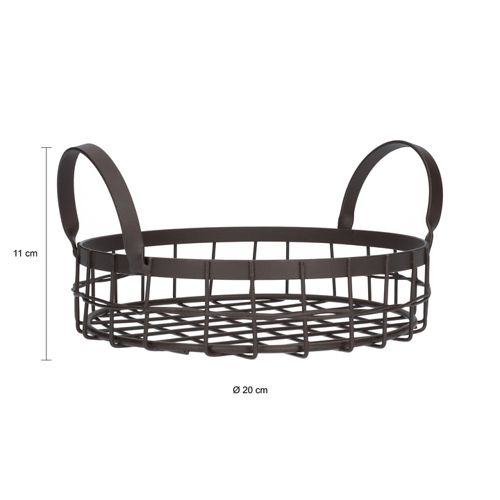 QUVIO Mand met handvaten rond - Metaal - Bruin (2)