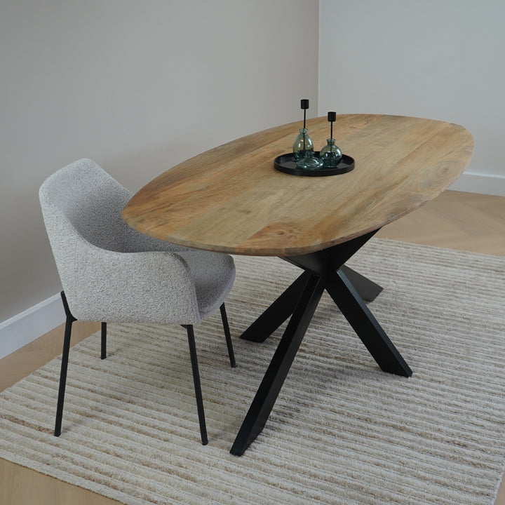 QUVIO Eetkamerstoel Lima - Bouclé - Staal - Wit - Set van 2 (8)