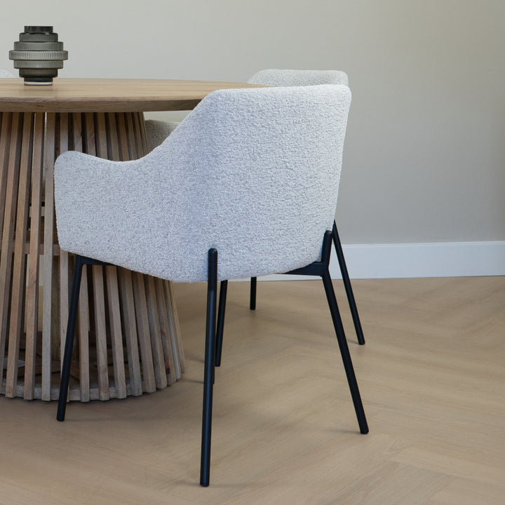 QUVIO Eetkamerstoel Lima - Bouclé - Staal - Wit - Set van 2 (5)