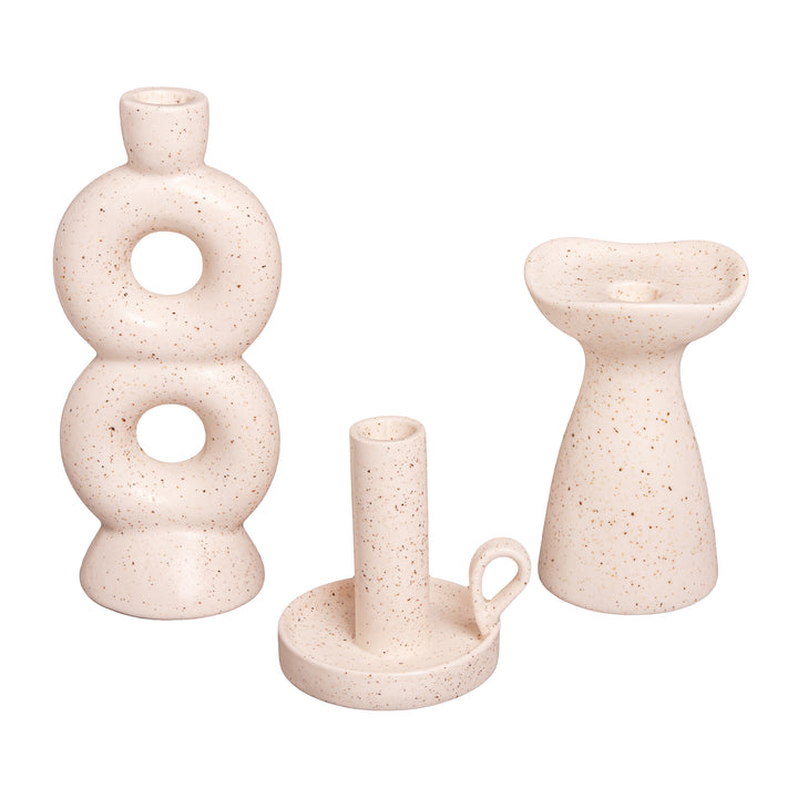 QUVIO Zandloper Kandelaar - Keramiek - Gebroken wit met spikkels (5)