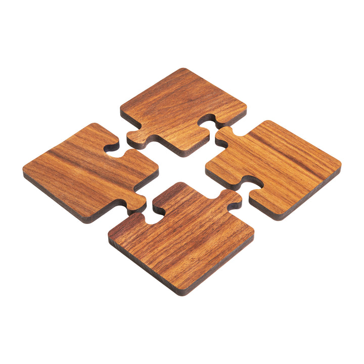 QUVIO Pannenonderzetter / 4 Onderzetters glazen  – Puzzel – Hout