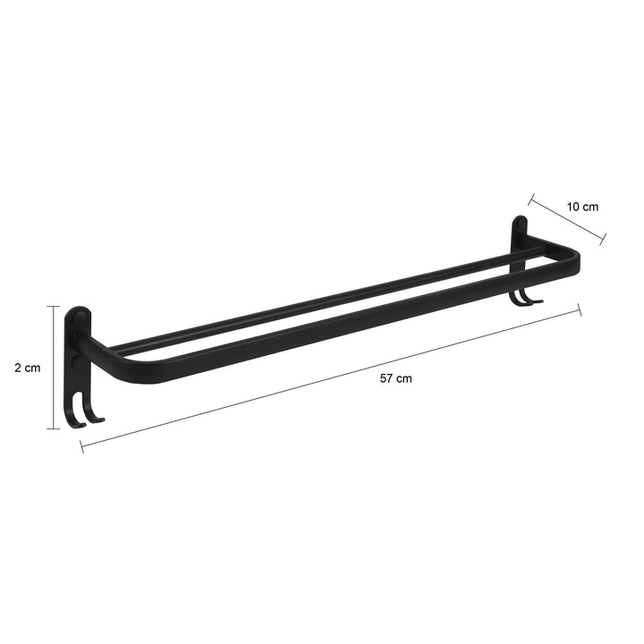 QUVIO Handdoekenrek wand met 2 stangen + 4 haakjes - 57 cm - Aluminium - Zwart (1)