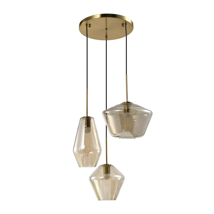 QUVIO Hanglamp verschillende kappen - 3 lichts - Metaal - Glas - Bruin (1)
