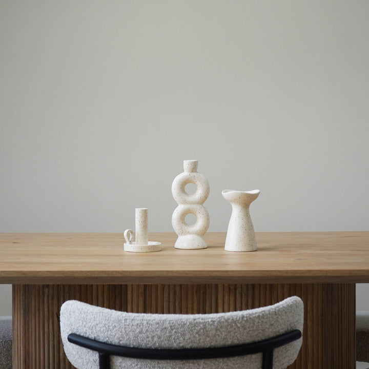 QUVIO Zandloper Kandelaar - Keramiek - Gebroken wit met spikkels (6)