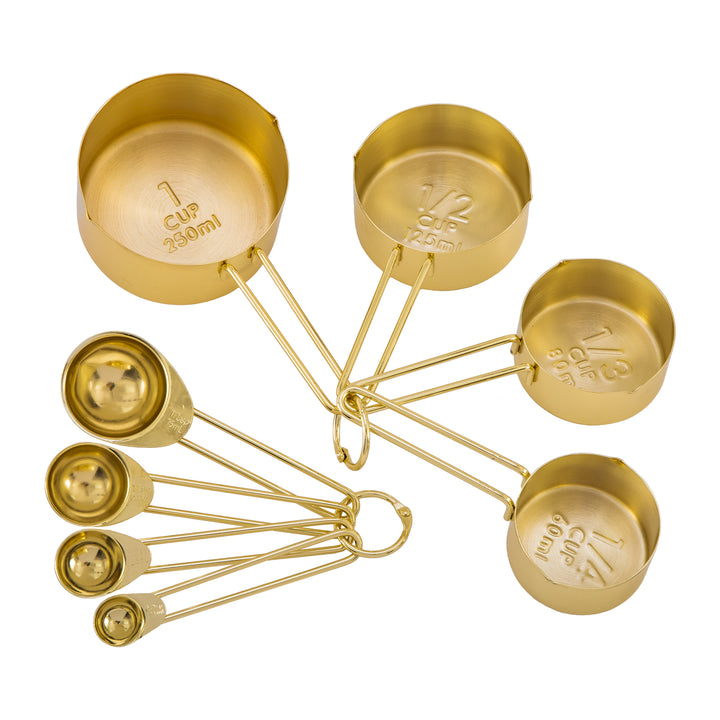Krumble Maatcups en lepels - Set van 8 - RVS - Goud (2)