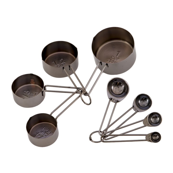 Krumble Maatcups en lepels - Set van 8 - RVS - Zwart