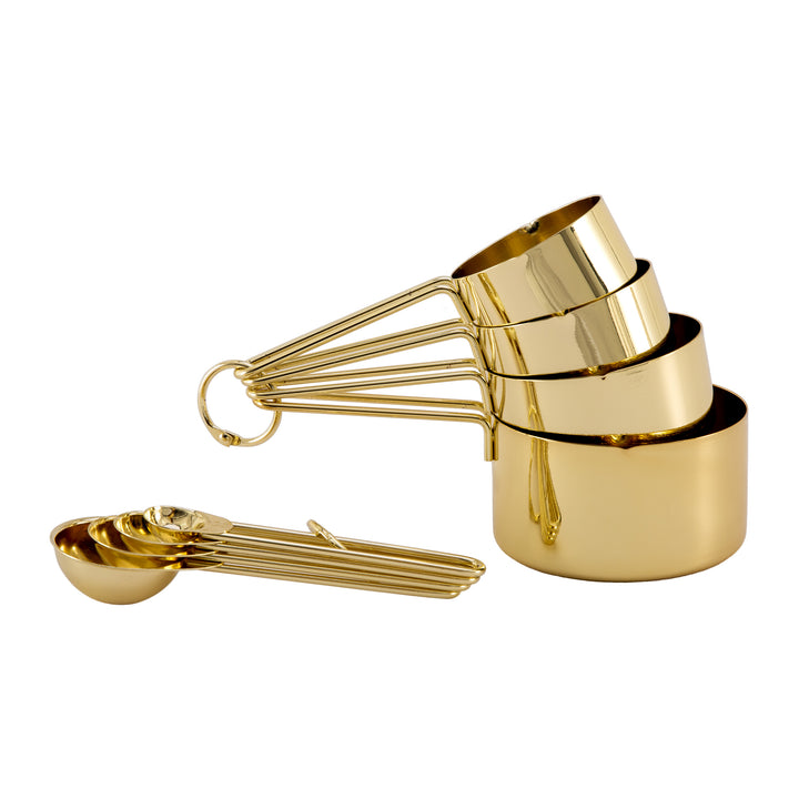 Krumble Maatcups en lepels - Set van 8 - RVS - Goud (1)