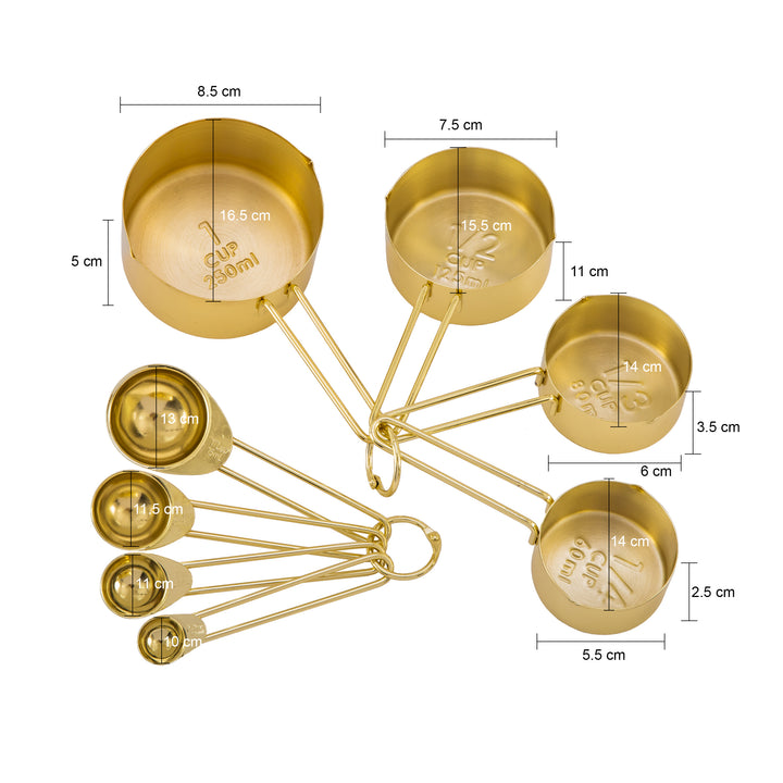 Krumble Maatcups en lepels - Set van 8 - RVS - Goud (3)