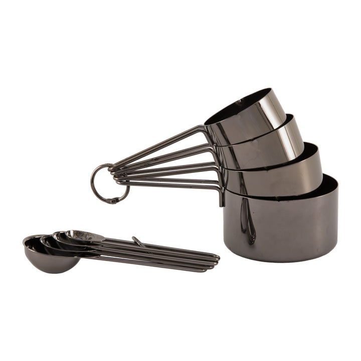 Krumble Maatcups en lepels - Set van 8 - RVS - Zwart (1)