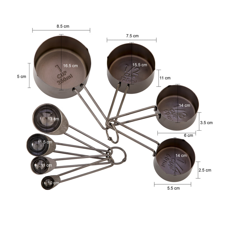 Krumble Maatcups en lepels - Set van 8 - RVS - Zwart (3)