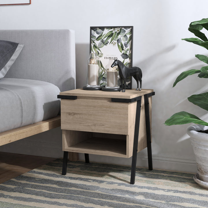 QUVIO Nachtkastje met lade en open lade - QUV1021 - Light maple (6)