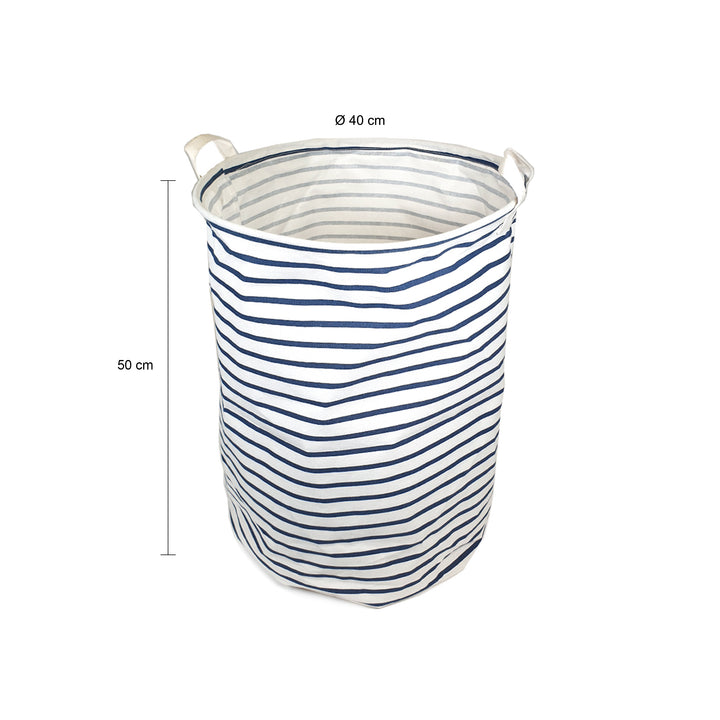 QUVIO Wasmand rond stof - Wit met blauwe strepen (2)