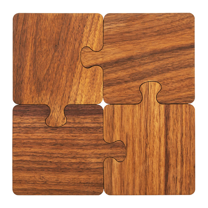 QUVIO Pannenonderzetter / 4 Onderzetters glazen  – Puzzel – Hout (4)