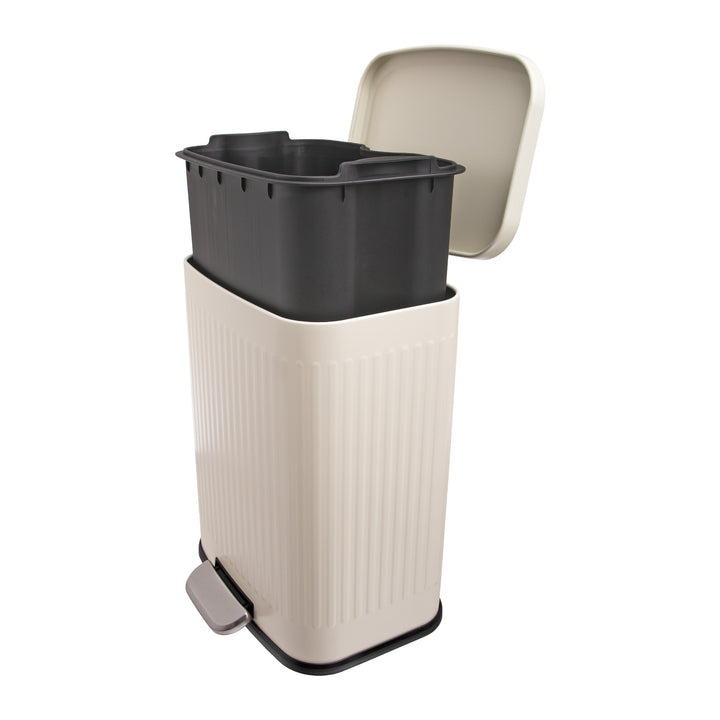 QUVIO Prullenbak 13 L - Rechthoekig afgerond - Metaal - Beige (4)