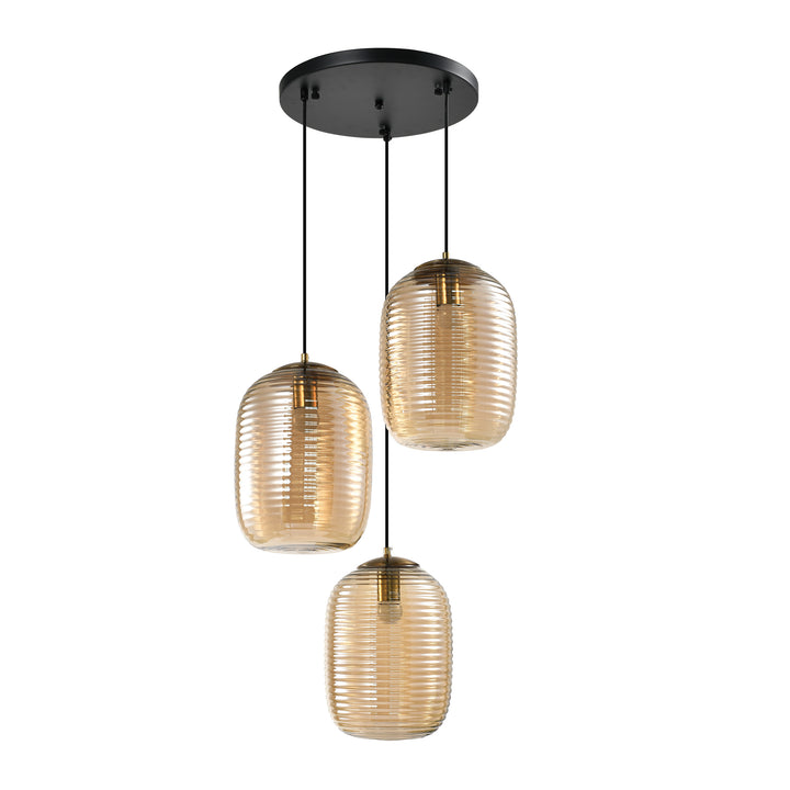 QUVIO Eettafel hanglamp - 3 lichts - Metaal - Glas - Bruin (1)