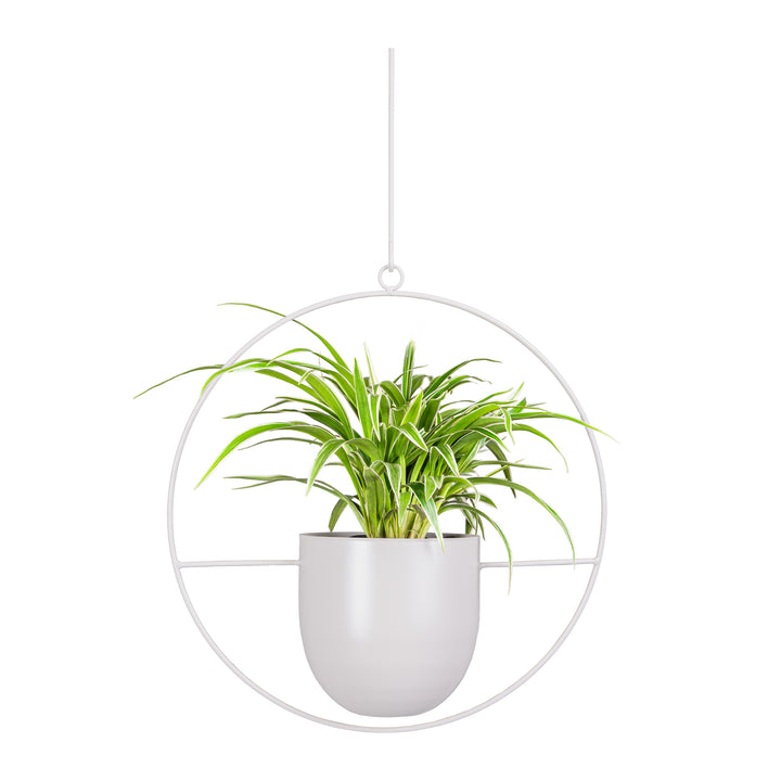 QUVIO Hangende bloempot - Rond – Metaal – Lichtgrijs (1)