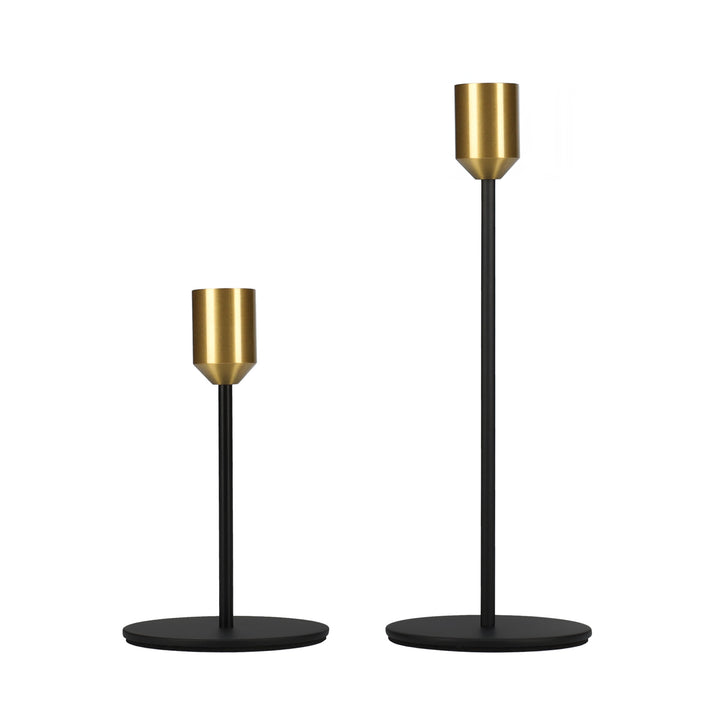 QUVIO Kaarsenstandaard - set van 2 (klein en groot) - Metaal - Zwart en Goud (1)