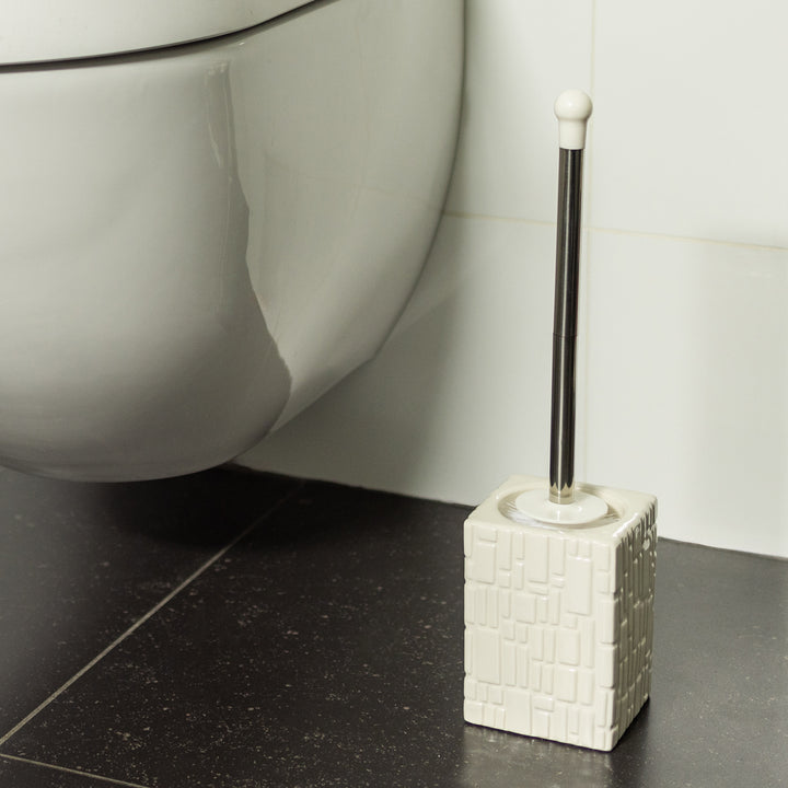 QUVIO Toiletborstel met houder vierkant met patroon - Keramiek - Wit (4)