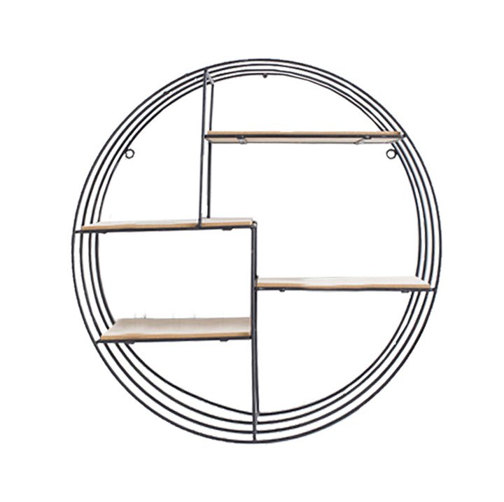 QUVIO Rond stalen rek met houten panelen